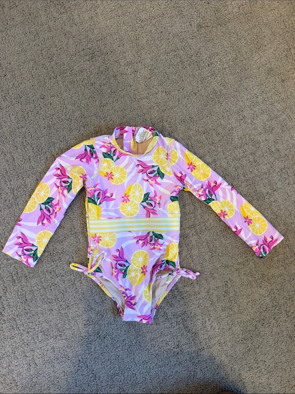 Shadecritters Kids Long Sleeve One-Piece Swimsuit in Pink Lemon Print